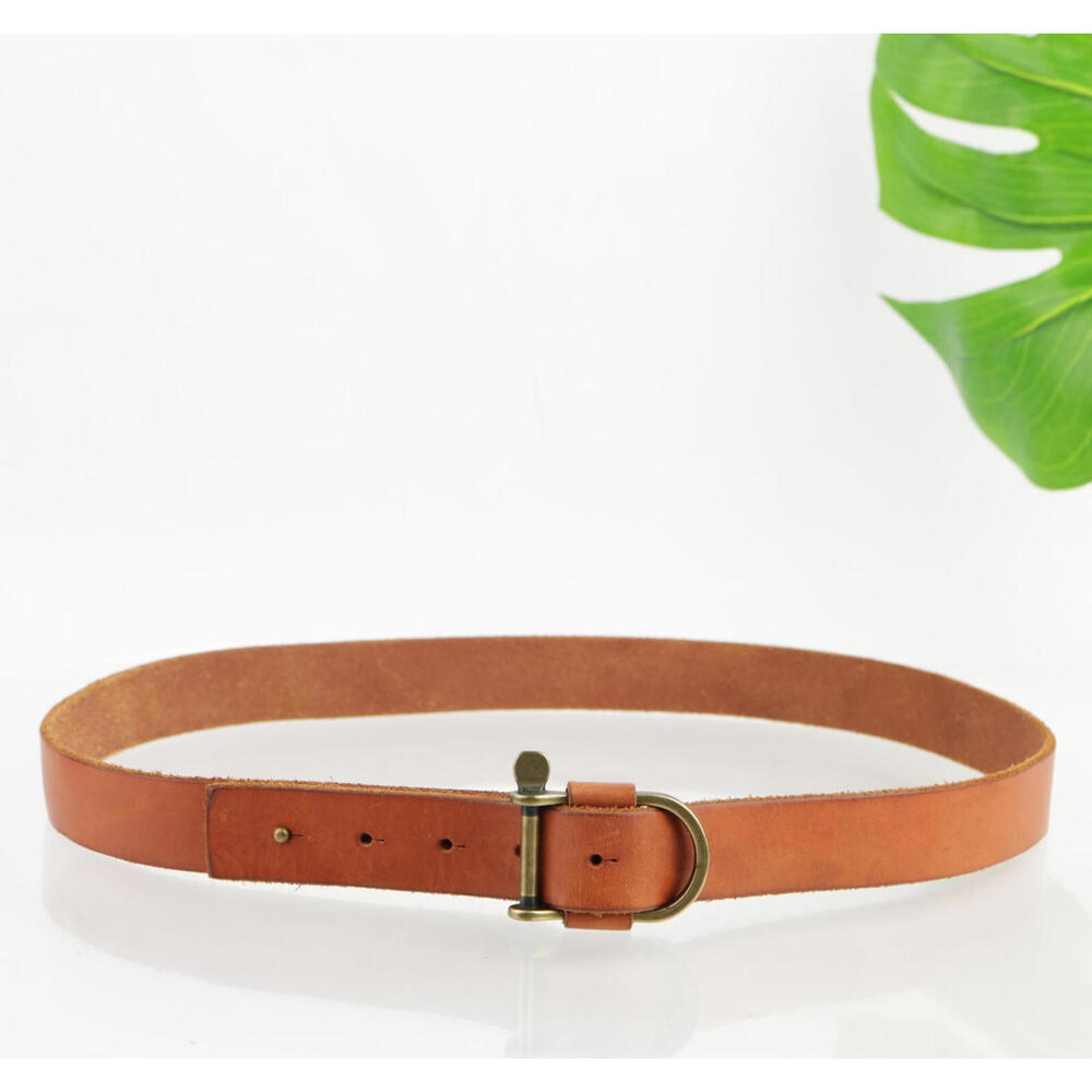 Lands End Womens Belt Size 34 Medium Tan Leather Vintage Snap Prong Buckle Boho